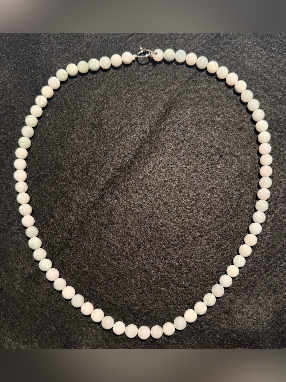 Elegant White and Green Jade Beaded Necklace Sterling Silver